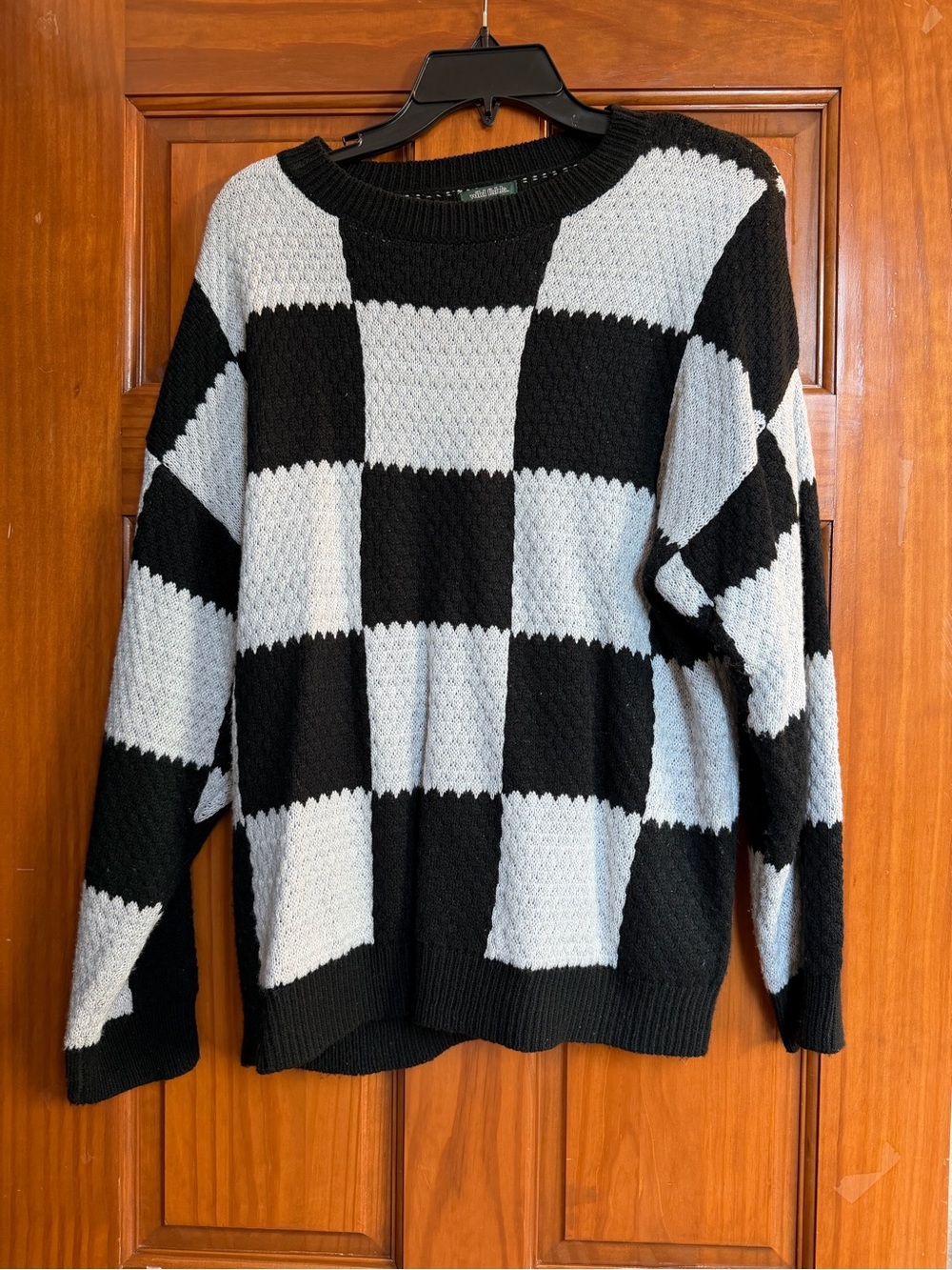 wild fable Black and White Checkerboard Crewneck Sweater